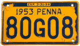 1953 Pennsylvania car license plate in very good condition