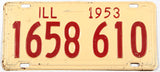 A classic 1953 Illinois car license plate in very good condition