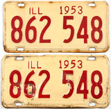 A pair of 1953 Illinois license plates in good plus condition with the original wrapper