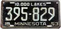 An antique 1953 Minnesota car license plate in good plus condition