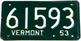 A Classic 1953 Vermont car license plate in very good plus condition