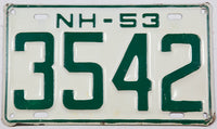 1953 New Hampshire single license plate in excellent minus condition