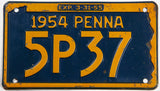 1954 Pennsylvania car license plate in very good condition