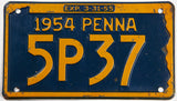 1954 Pennsylvania car license plate in very good condition