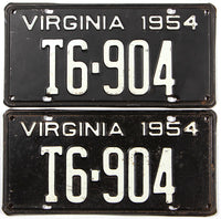 A classic pair of 1954 Virginia Truck license plates in very good condition