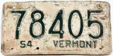 1954 Vermont Passenger Automobile License Plate in good condition
