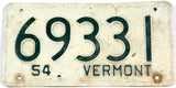 1954 Vermont Passenger Automobile License Plate in very good minus condition