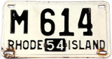 An antique 1954 Rhode Island car license plate in very good condition