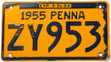 1955 Pennsylvania car license plate in very good condition
