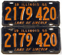 1955 Illinois car license plates in very good minus condition with original wrapper