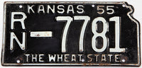A 1955 Kansas state shaped license plate in very good minus condition