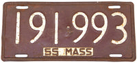 An antique 1955 Massachusetts passenger car license plate in good plus condition