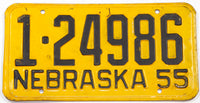 A 1955 Nebraska car license plate in very good condition