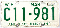 A classic 1955 Wisconsin passenger car license plate in very good condition