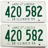 A pair of 1956 Illinois car license plates in very good plus condition
