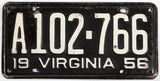 A 1956 Virginia license plate in very good condition