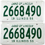 A pair of 1956 Illinois car license plates in excellent minus condition