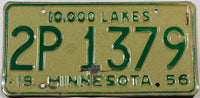 A 1956 Minnesota car license plate in very good condition