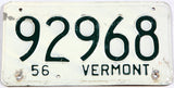 1956 Vermont Automobile License Plate in very good minus condition