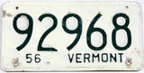 1956 Vermont Automobile License Plate in very good minus condition