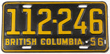 An antique 1956 British Columbia passenger car license plate grading very good plus