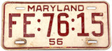 A vintage 1956 Maryland Car License Plate in very good condition