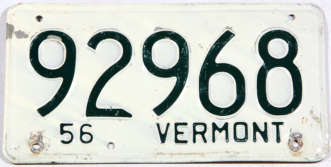 1956 Vermont Automobile License Plate in very good minus condition
