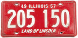A 1957 Illinois car license plate in very good condition