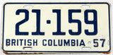 A classic 1957 British Columbia passenger car license plate grading very good plus