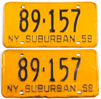 An antique pair of 1958 New York Suburban License Plates in very good plus condition