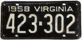 1958 Virginia license plate in very good condition