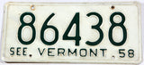 A Classic 1958 Vermont car license plate in very good condition