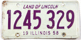 1958 Illinois single License Plate