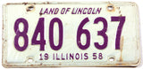 1958 Illinois single License Plate