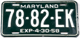 1958 Maryland Truck License Plate in very good condition