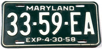 1958 Maryland Truck License Plate in very good plus condition