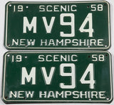 1958 New Hampshire car license plates in very good plus condition