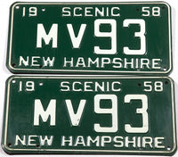 1958 New Hampshire car license plates in very good plus condition