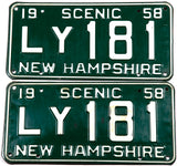 1958 New Hampshire car license plates in very good condition