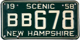 An antique 1958 New Hampshire automobile License Plate