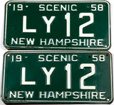 1958 New Hampshire car license plates in very good condition
