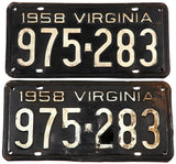 1958 Virginia car license plates in very good minus condition