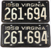 1958 Virginia License Plates in very good condition