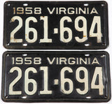 1958 Virginia License Plates in very good condition