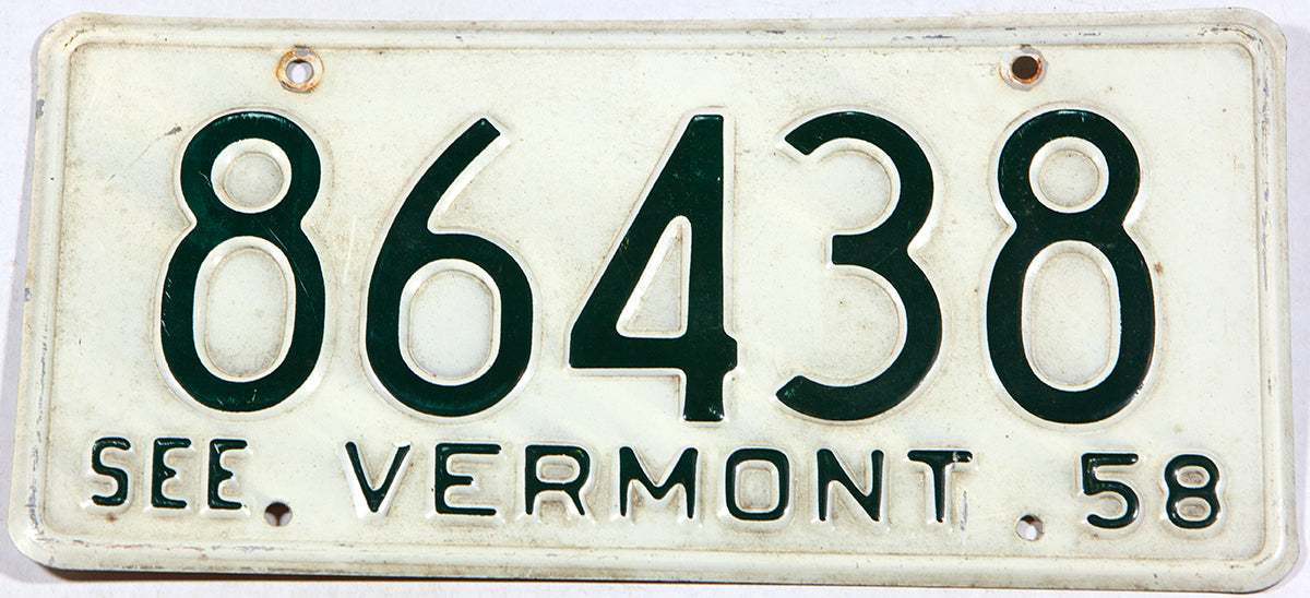 A Classic 1958 Vermont car license plate in very good condition