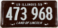 A single antique 1959 Illinois Passenger Automobile License Plate for sale by Brandywine General Store in excellent minus condition