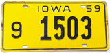 A vintage 1959 Iowa passenger car license plate in very good plus condition