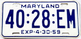 1959 Maryland Truck License Plates in very good plus condition