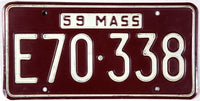 An antique 1959 Massachusetts passenger car license plate