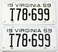 A classic pair of 1959 Virginia truck license plates in NOS excellent condition